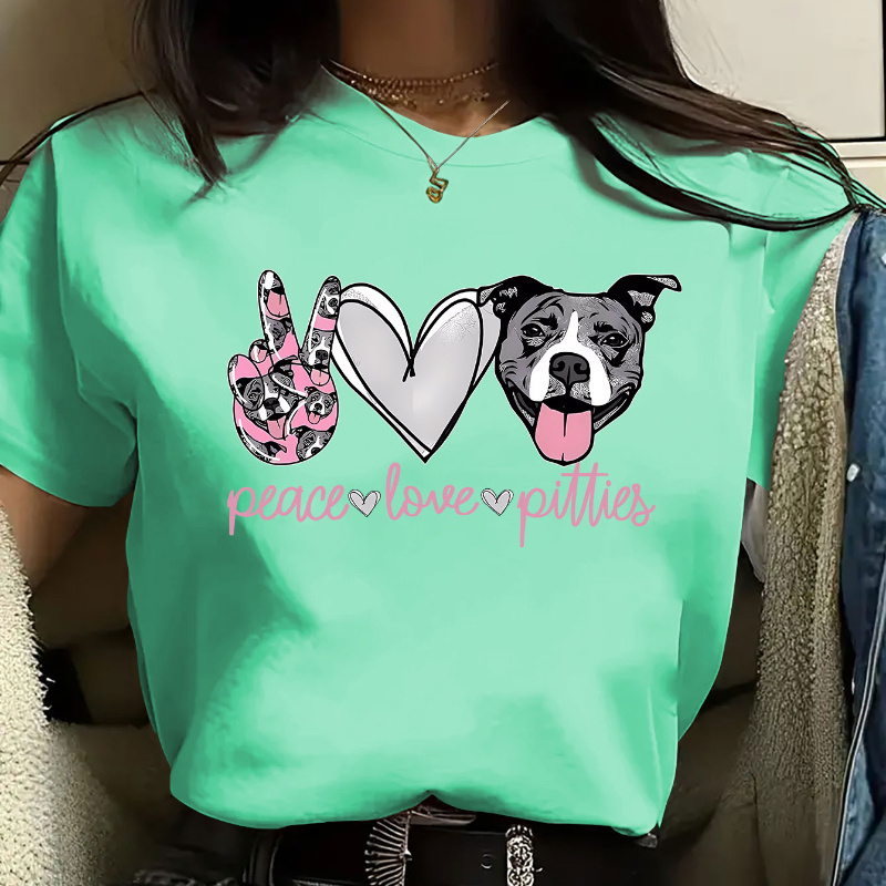 

Women's Cute Cartoon Puppy Heart Print T-shirt - Casual Short Sleeve, Round Neck Top For Spring/summer/fall - Machine Washable