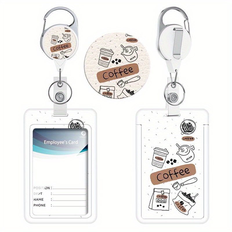 

Coffee Pattern Plastic Badge Holder With Heavy Duty Retractable Reel Clip For Nurses, Teachers, Students, Office Workers - Id Card Holder With Clip For Men And Women