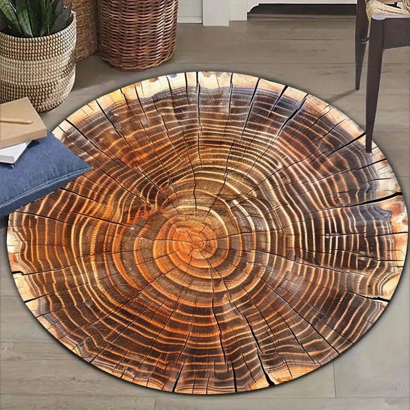 

Round Tree Stump Ring Pattern Carpet Chair Mat, Non-slip Office Floor Protector, Fashionable Decorative Polyester Crystal Velvet Rug 800g/m²