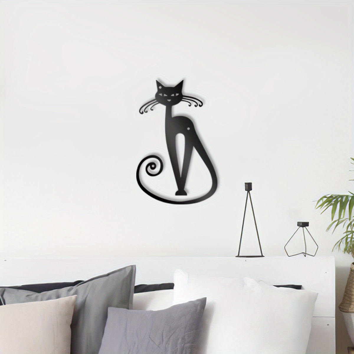 

Iron Cat Silhouette Metal Wall Art Decor - 1pc Cat Metal Yard Art For Cat Lovers - Perfect Above Bed Decor And Gift For Cat Person - Black Cat Wall Hanging