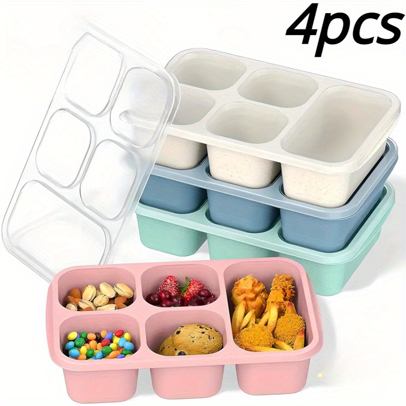 

4pcs, 5 Compartments Plastic Bento Box, Divided Portable Lunch Box, Suitable For Outdoor Camping Hiking Travel