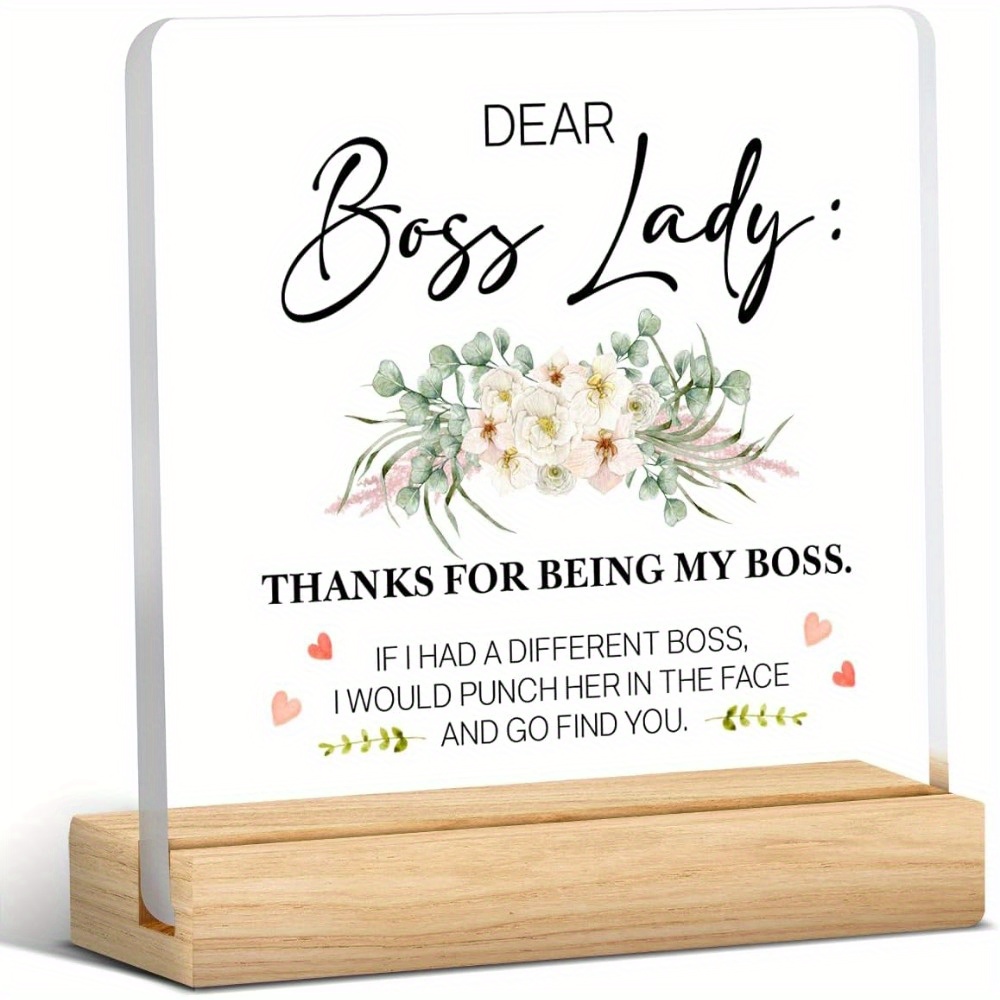 chic 4x4 acrylic   appreciation plaque with wooden stand floral desk decor keepsake for female   clear desk decorative sign home office gifts 0