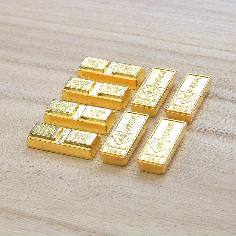 

5pcs Alloy Golden Bar Replica, Feng Shui Miniature Ingot, Wealth Prosperity Symbol, Electroplated Decorative Simulated Golden Blocks For Good Luck And Fortune