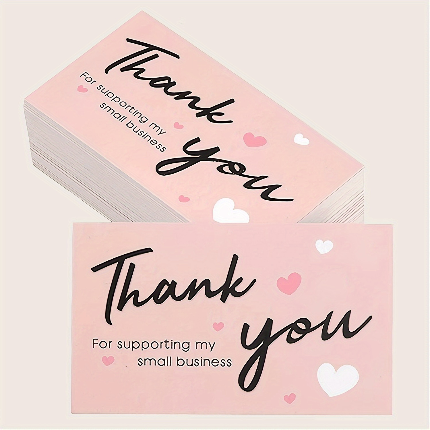 

50pcs Elegant Pink Thank You Cards For Small Business - , Professional Design With Hearts, Customer Appreciation