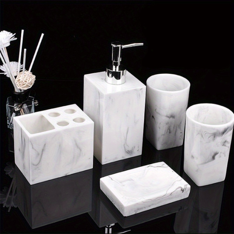 

Resin Imitation Marble Bathroom Accessory Set Mouthwash Cup Soap Toothbrush Holder Shampoo Bottle Household Wash Set