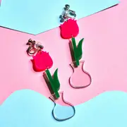 A Pair Flower Elegant Vase Acrylic Clip Earrings Girls - Temu