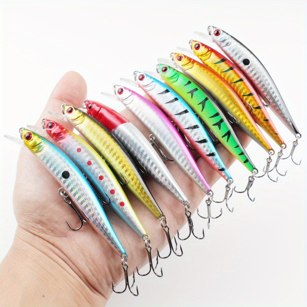 

10-piece Minnow Fishing Lure Set - Durable Abs Material, Ideal For Freshwater & Saltwater Angling Fishing Rod And Reel Fishing Gear