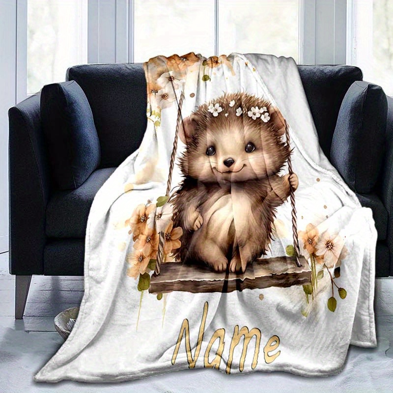 

1pc Couverture personnalisée avec votre nom, couverture personnalisée avec motif animal, couverture de sieste quatre saisons pour les loisirs de voyage en plein air, pour cadeau d'anniversaire