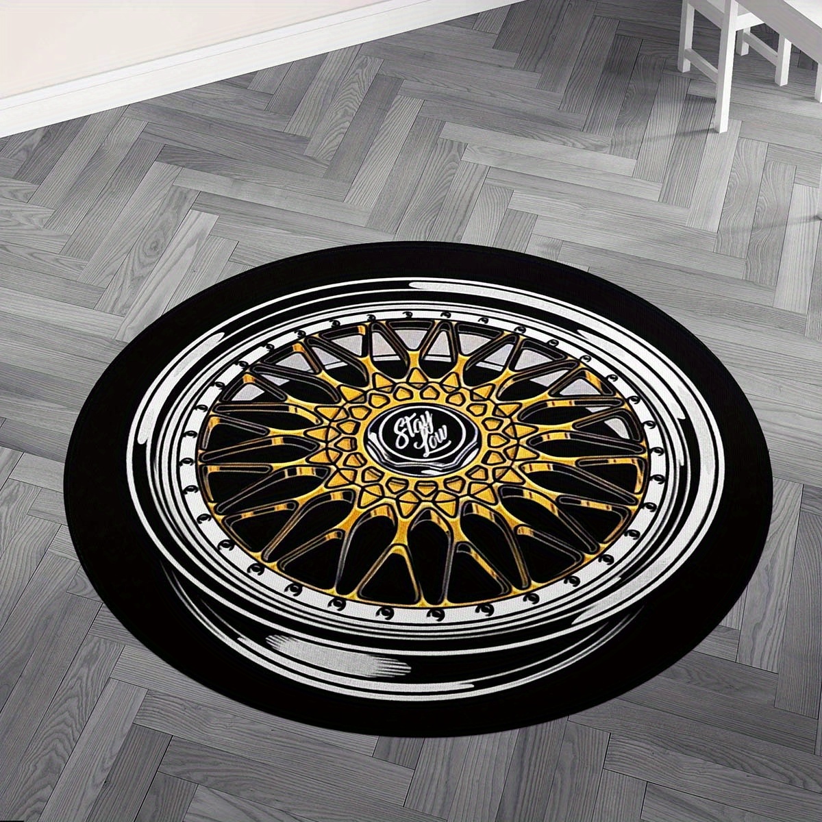 

Luxury Metallic Tire-shaped Round Rug - Plush, 1000g/sqm, 6mm Thick, Non-slip Backing, Ideal For Living Room & Entryway Decor