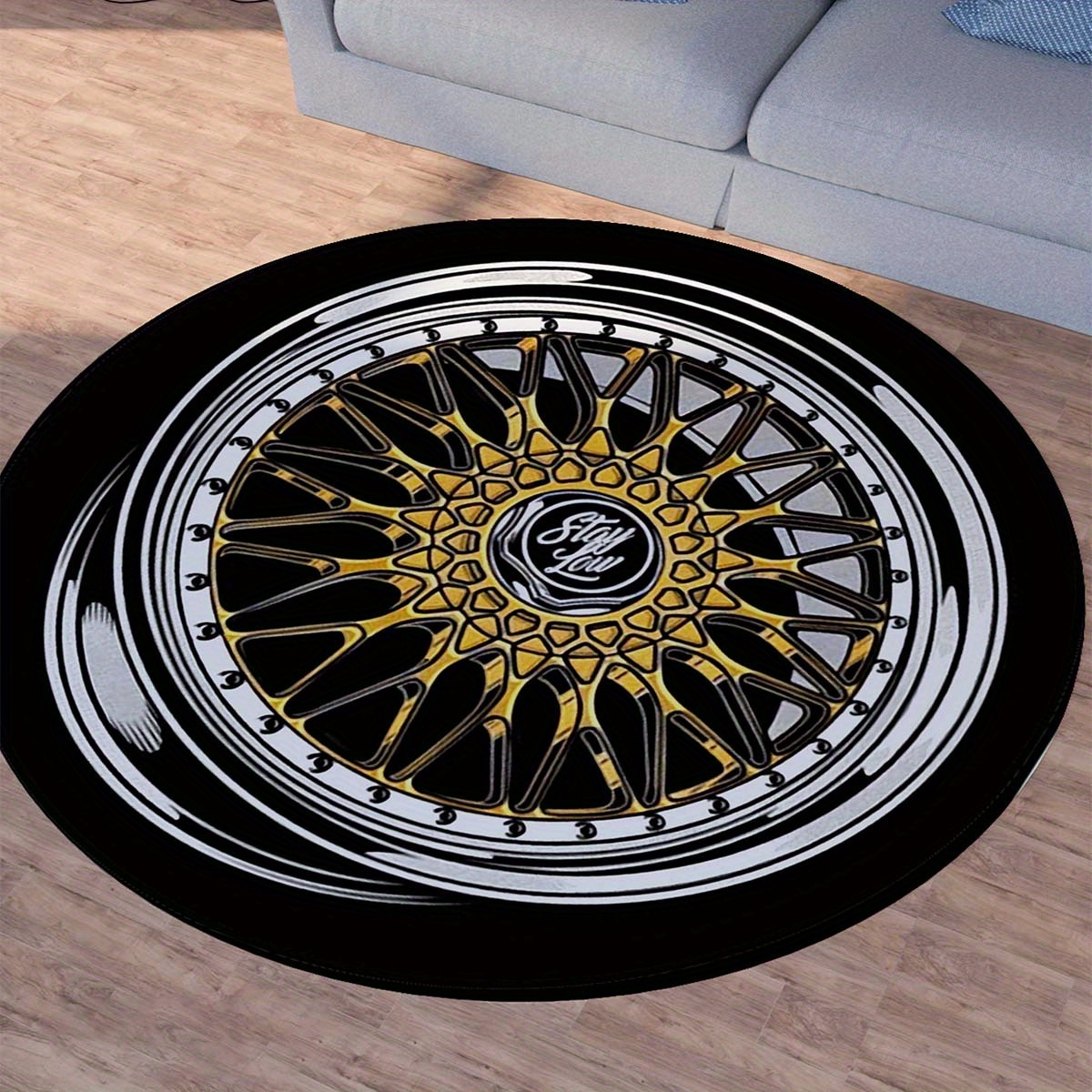 luxury     style round mat     6mm thick non slip backing golden tire design   living room entryway and balcony   in 23 6 or 39 4 sizes rugs for living room details 4