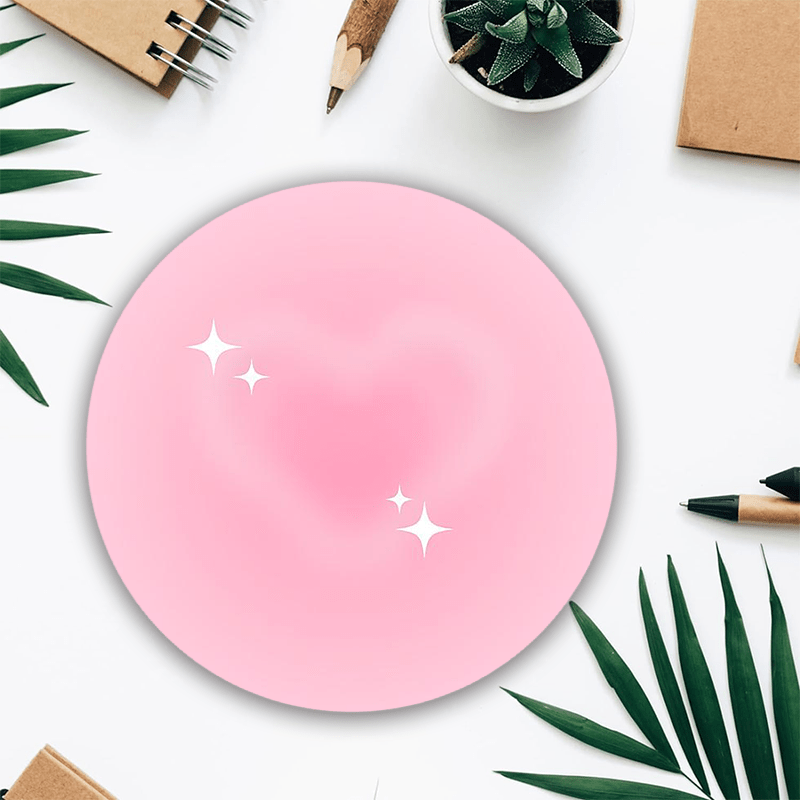 

Cute Pink Star Round Mouse Pad - Kawaii Desk Mat With Non-slip Rubber Base, Perfect For Home & Office Use, Ideal Gift For Friends, 7.87x7.87 Inches