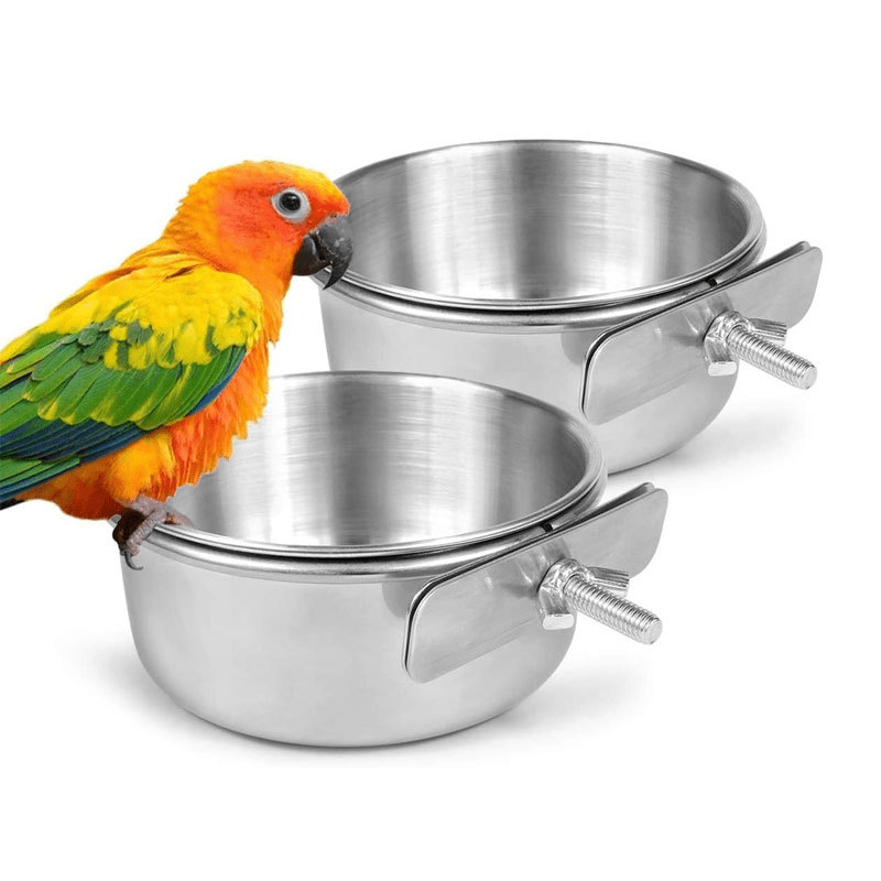 

Stainless Steel Parrot Feeder With Clamp - Bird Food & Water Bowl, Easy-clean Cage Accessory For Small Birds