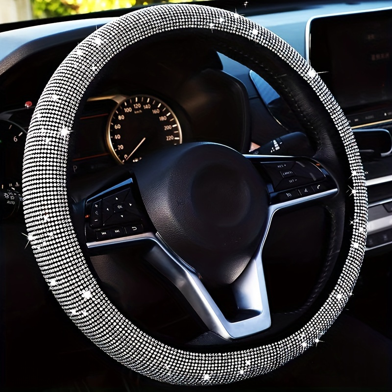 

1pc Luxurious Diamond-patterned Steering Wheel Cover - Comfortable Grip, No Required, Polyester Material, Enhances Car Interior Style