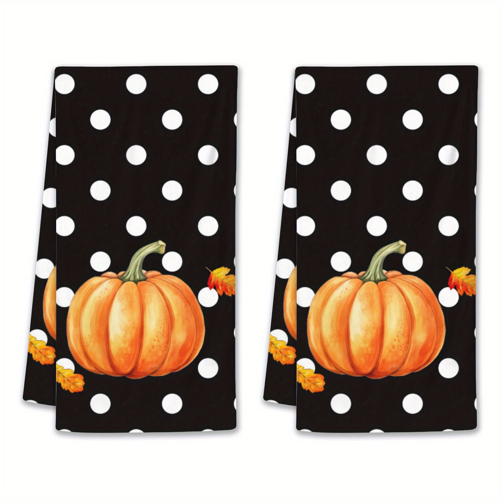 

2-piece Ultra-soft Polka Dot & Pumpkin Hand Towels - Perfect For Bathroom, Kitchen, Spa, Gym, Yoga | Thanksgiving Decor