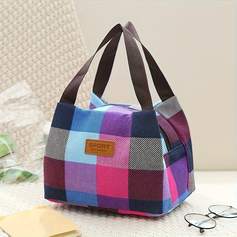 

Minimalist Casual Color Block Plaid Bag, Lightweight Zipper Storage Bag For Work, Lightweight Vintage Bag