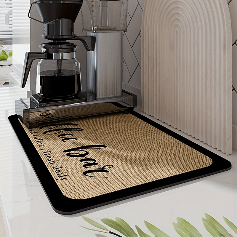 

1pc Large Quick-dry Coffee Mat - Absorbent & Anti-slip Draining Pad With " Coffee Family" Design - Kitchen & Bathroom Countertops - Hand Washable, Rectangular Shape