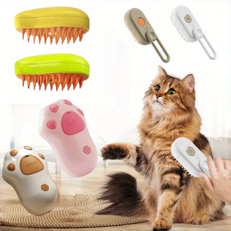 

3-in-1 Pet Steam Brush For Cats & Dogs - Usb/battery Powered, Silicone Bristles, Grooming And Massage Comb With Hair Removal Function