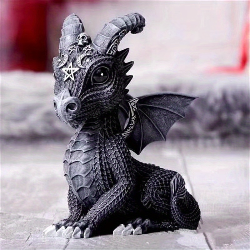 

Resin Dragon Figurine With Horns - Unique Outdoor Style Decoration - Small Resin Craft Ornament For Home And Garden Decor
