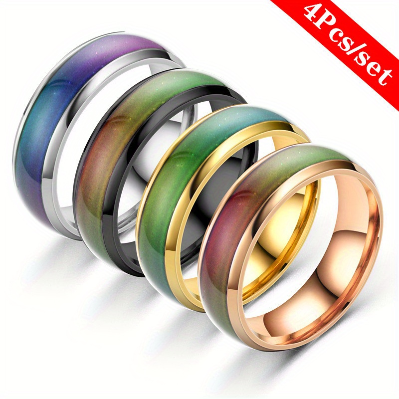 

4pcs/set European And New Thermal Sealing Changing Ring Light Plate Thermal Engagement Wedding Ring Anniversary Commemorative Gift Jewelry