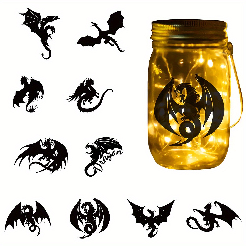 

1set 10pcs Dragon Silhouette Window Stickers Dragon Silhouette Wall Stickers Silhouette Clings Decals Lamp Decorations Home Decor Art