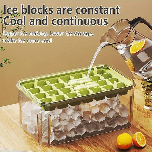 Press & Release Ice Cube Tray with Storage Box - Large Capacity, Food Grade Plastic, Multi-Compartment Mold for Easy Ice Removal and Freezer Organization