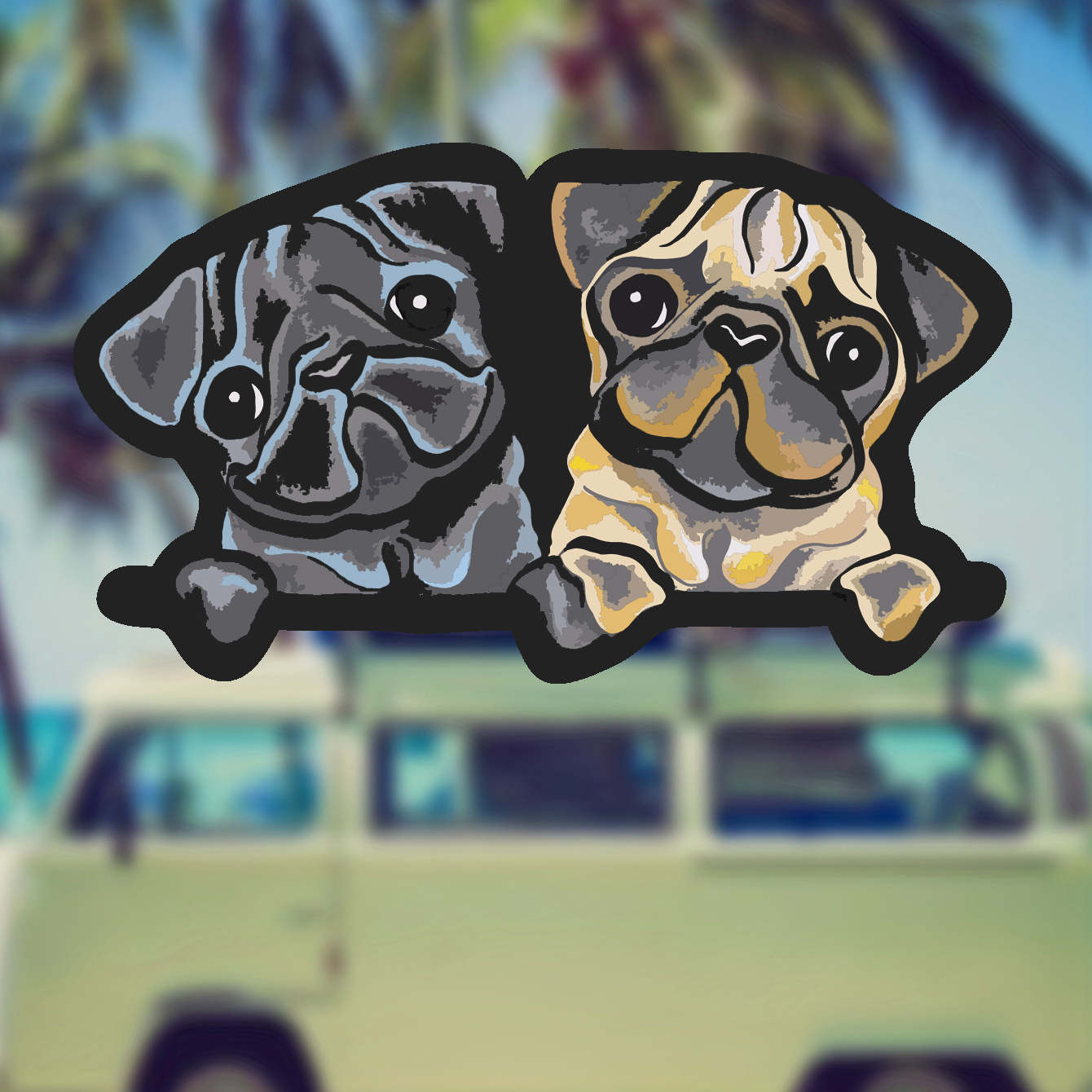 

Pug Pals Vinyl Car Bumper Sticker - Matte Finish, Cartoon Animal Theme, Perfect For Cars, Laptops & More - Durable, Easy Apply Decal