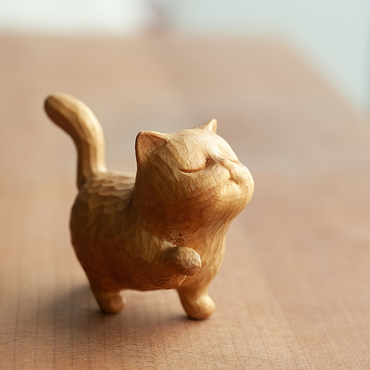 

Handcrafted Wooden Cat Figurine - Charming Sculpture For Home Decor, Perfect Gift For Christmas, New Year & Easter