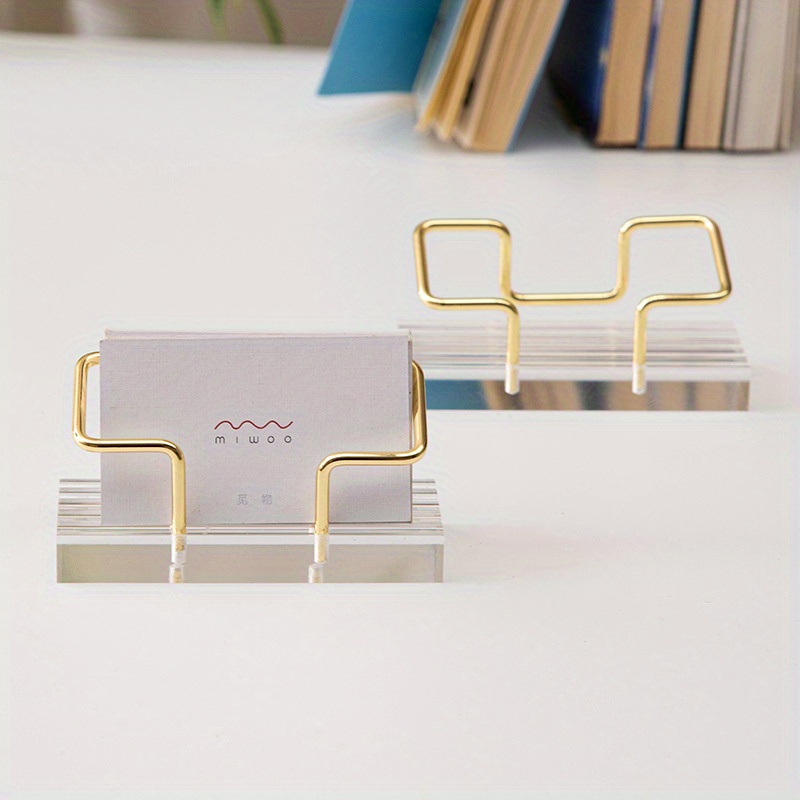 TEMU 1pc Sleek Acrylic Business Card Holder With Metal Accents - Transparent, Stylish Design For Office & Home Organization