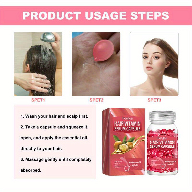 30pcs bottle hair vitamin serum capsules with aloe vera argan jojoba oil vitamins c e moisturizing softening   enhancing hair care oil capsules details 2