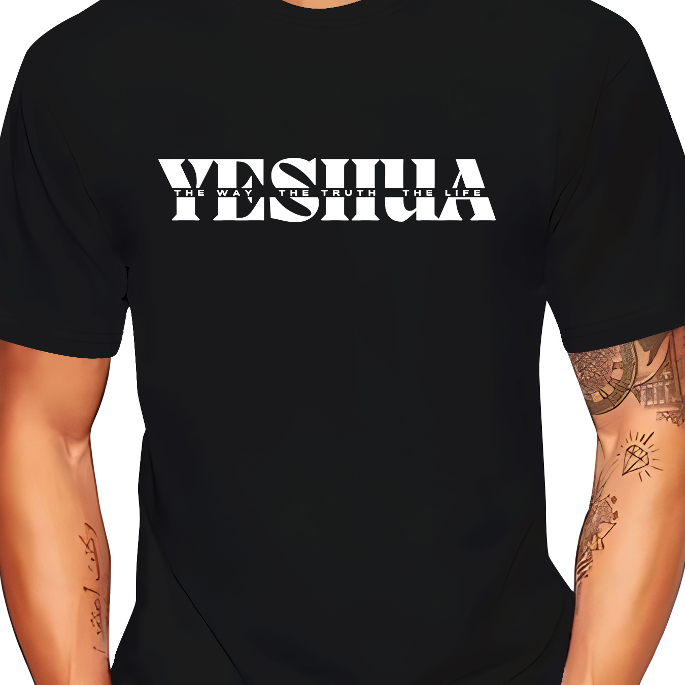 

Yeshua Print, Men's Round Crew Neck Short Sleeve, Simple Style Tee Fashion Regular Fit T-shirt, Casual Comfy Breathable Top For Spring Summer Holiday Leisure Vacation Men's Clothing As Gift