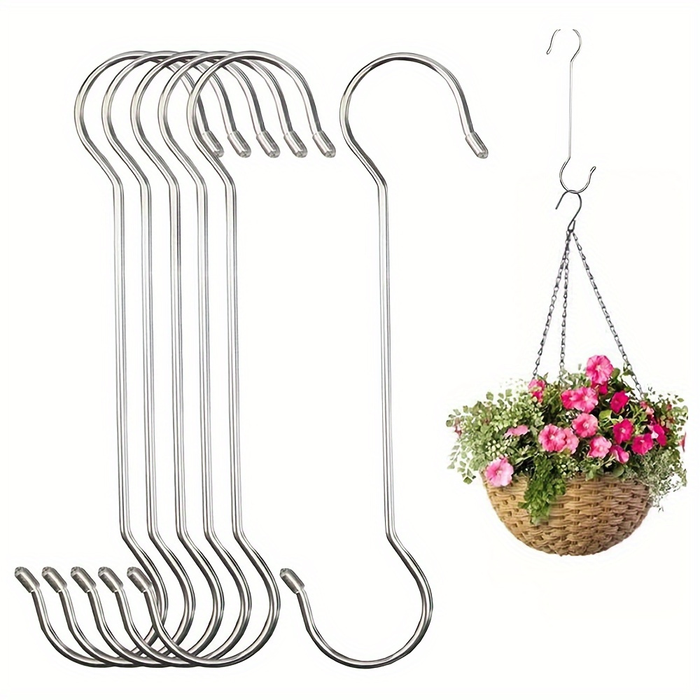 

6pcs Extra Large Heavy Duty Outdoor Plant Metal Hanging Hooks, S Hooks For Hanging Baskets, Bird Feeders, Wind Chimes, Garden Decorations, Gazebo, Closet, Flower Baskets, Indoor Outdoor Use (12.0inch)