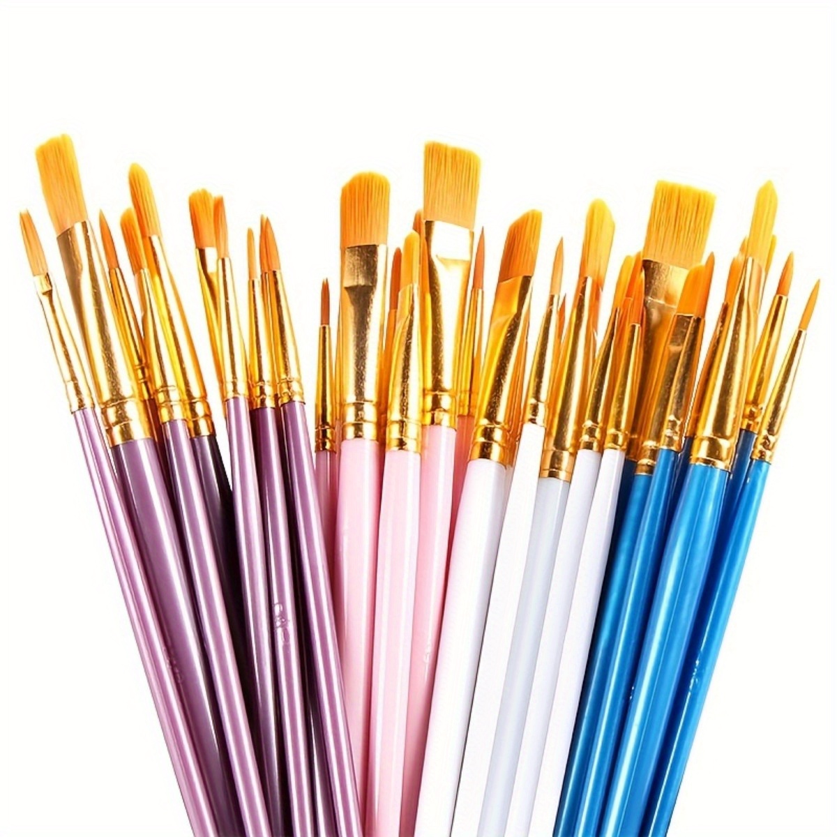 

10-piece Artist Paint Brush Set - Nylon Bristles, Round & Flat Tips For Acrylic, Oil, Watercolor Painting On Canvas And Board