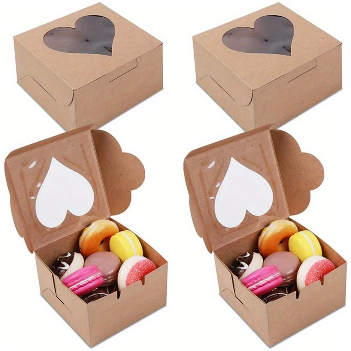 

12pcs 's Day Paper Bakery Boxes With Heart-shaped Viewing Window - Ideal For Cookies, Pastries, Cakes, & Cupcakes