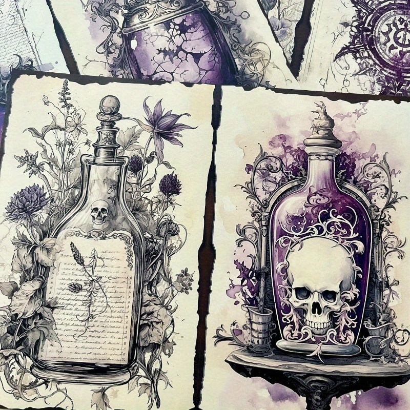 

10 Sheets Gothic Potion Bottle Labels, Vintage Handmade Junk Journal Paper, Dark Art Collage Decorative Stickers For Crafting