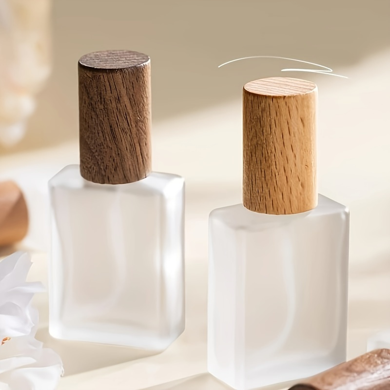 

2pcs Glass Perfume Spray Bottles With Wood Grain Caps - Refillable & Portable For Travel, Pvc-free