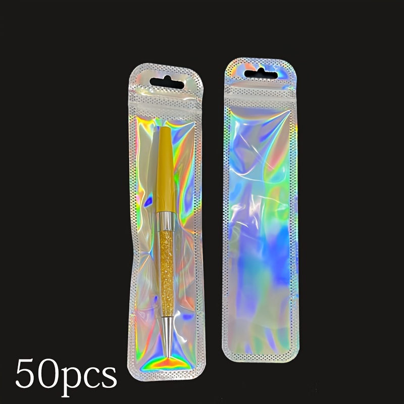 

50pcs, Holographic Silvery And Rose Golden Zippered Gift Bags, Perfect For Small Businesses, With Resealable Packaging, Ideal For Makeup Brushes, Pens, Lipsticks, And Jewelry