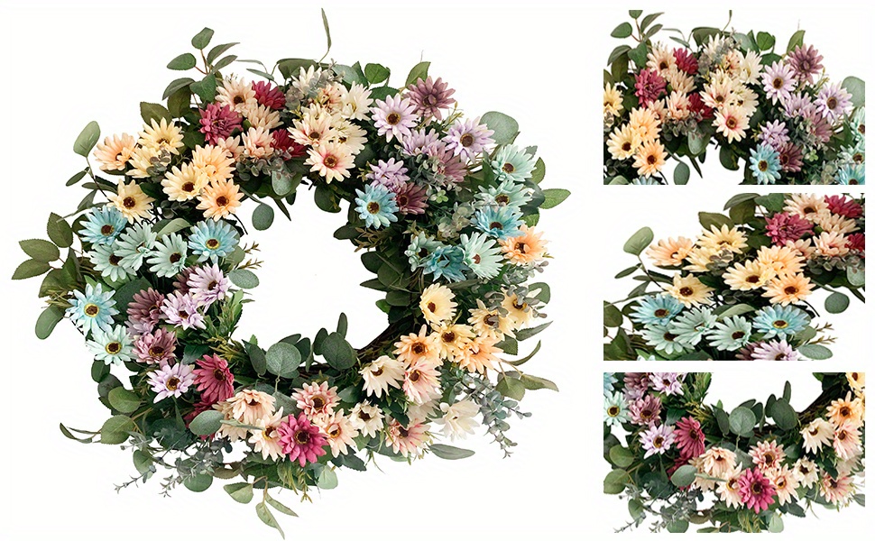 24 inch summer front door wreath artificial cosmos daisy flower wreath colorful   foliage wreath spring wreaths for front door on grapevine base for festival celebration window home decor details 0