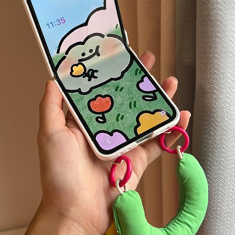New Cartoon Frog Theme Z Flip Foldable Phone Case: Cute Lanyard,  Anti-Fall, Ultra-Thin, Banana Design, Ear-Shaped Handle