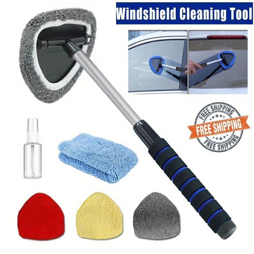 

Car Windshield Cleaning Tool With Reusable Microfiber Aluminum Handle Glass Wipe