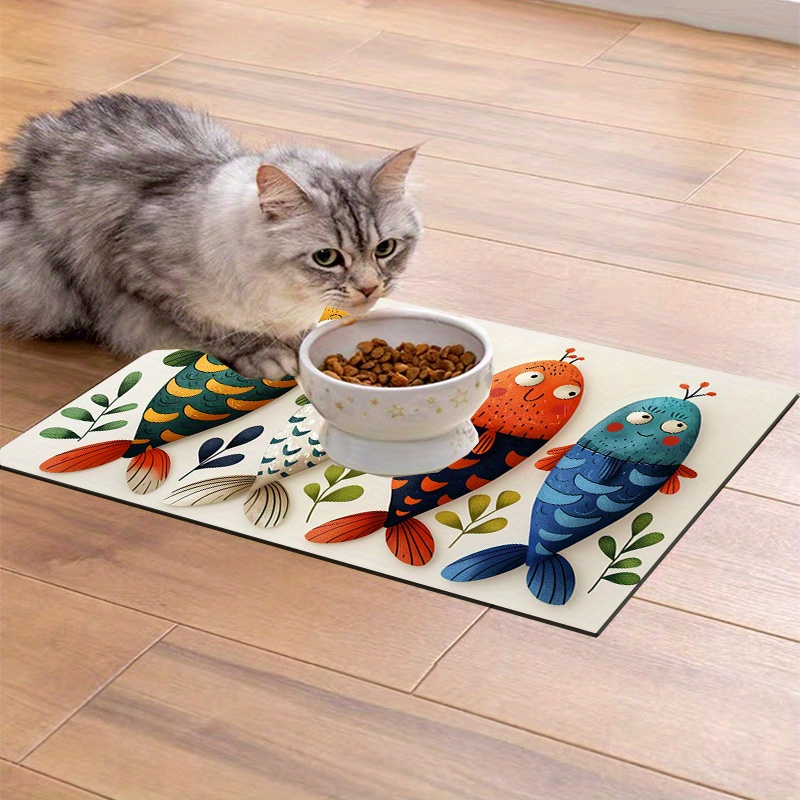 

Jit Cartoon Fish Pet Feeding Mat, Polyester Non-slip Waterproof Cat Bowl Placemat, Universal Seasonal Easy-clean Pet Food Mat For Cats And Dogs