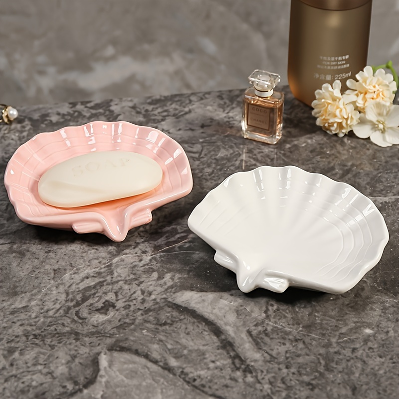 ceramic seashell shaped soap dish holder drainage holes oval - Temu