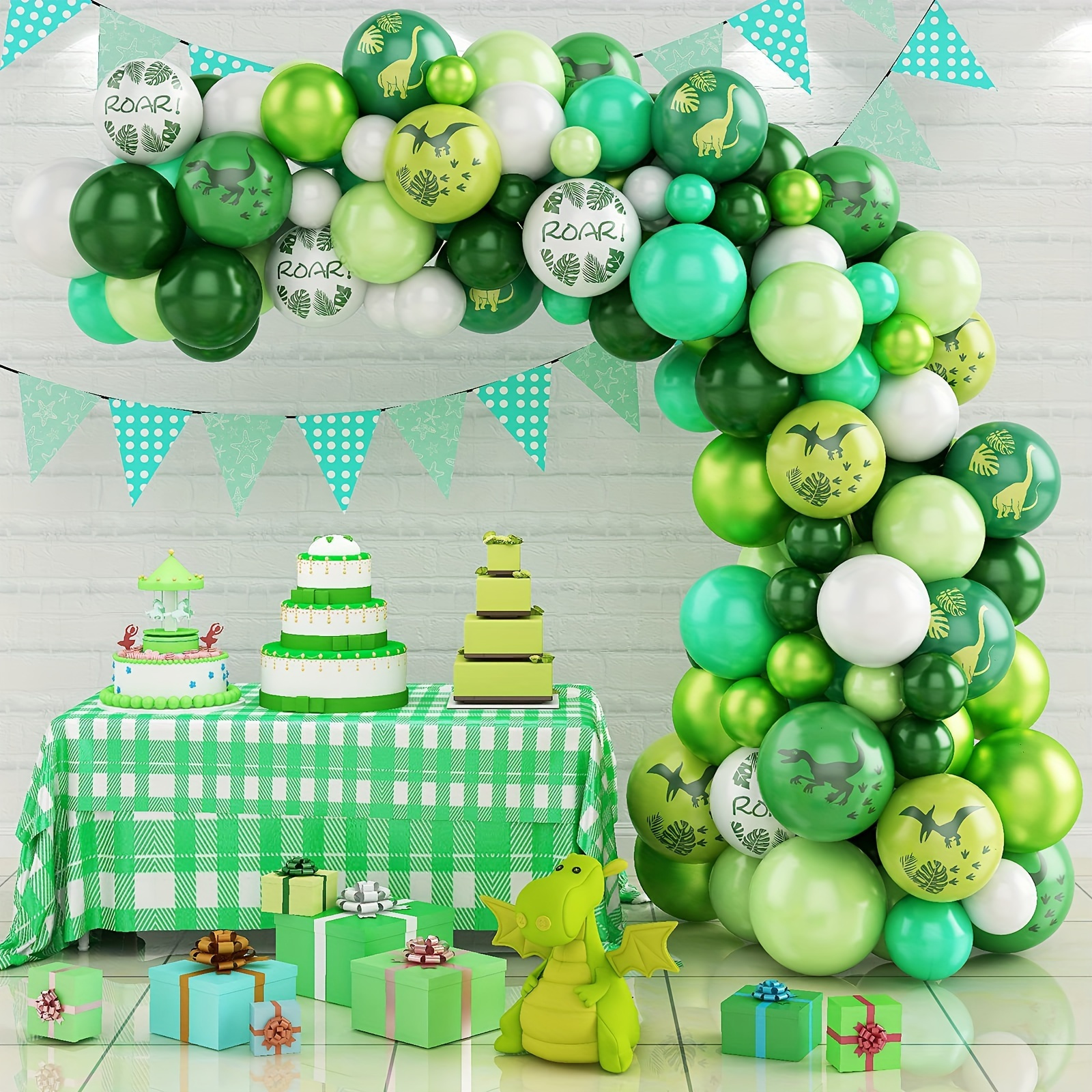 

jurassic Joy" 96-piece Dinosaur & Jungle Animal Balloon Garland Kit - Perfect For Birthday, Anniversary, And Jurassic Theme Parties - Durable Latex Balloons For Indoor Decor