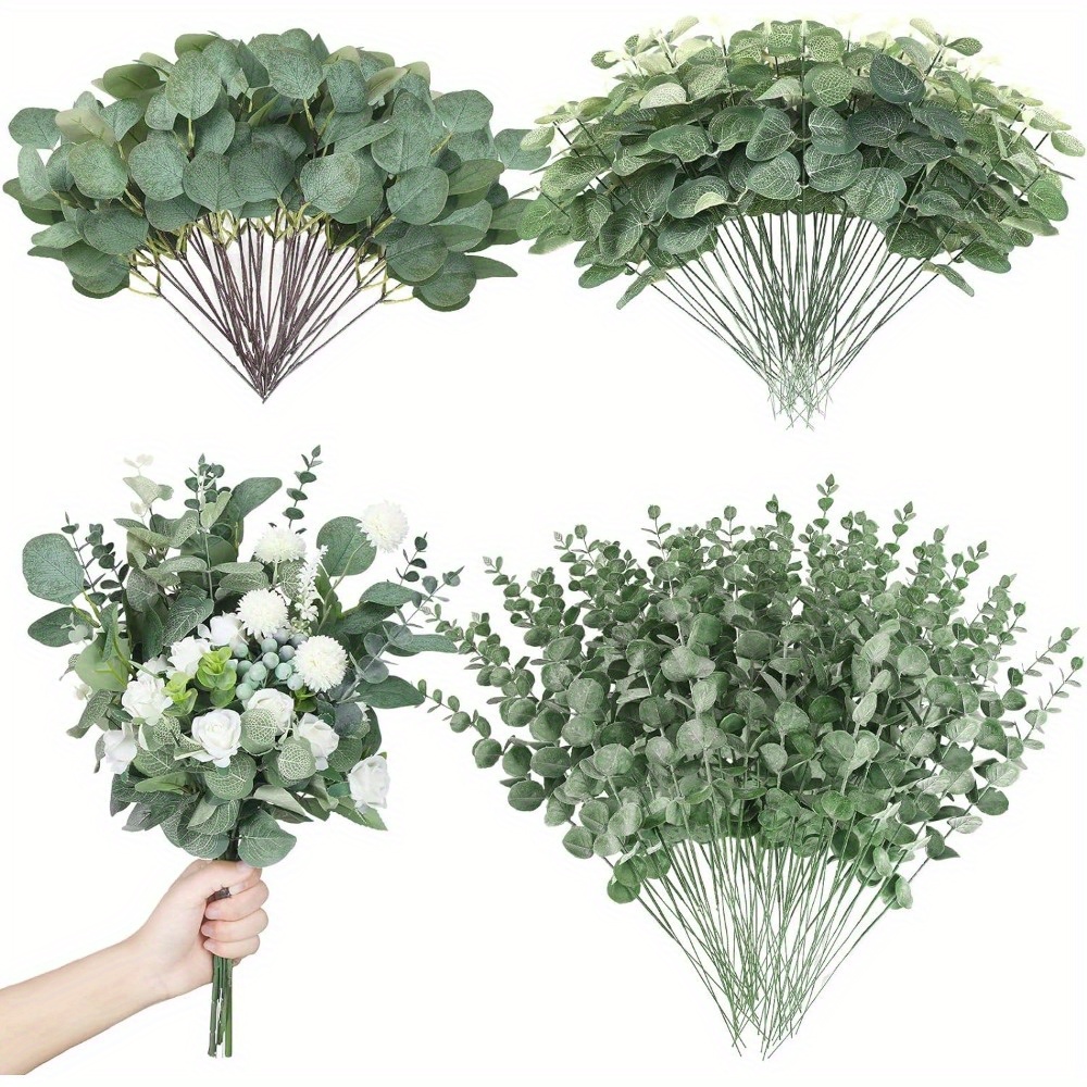 

90/180 Pcs 3 Kinds Mixed Eucalyptus Leaves Stems Bulk Artificial Silver Leaves Picks Dried Eucalyptus Bundle Faux Spray For Wedding Vase Arrangement Decor (green)