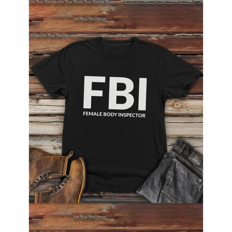 

Fbi Print Men's Short Sleeve T-shirts, Comfy Casual Elastic Crew Neck Tops For Men's Outdoor Activities