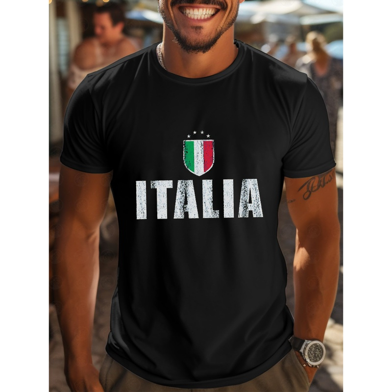 

Italia Print Tee Shirt, Tees For Men, Casual Short Sleeve T-shirt For Summer