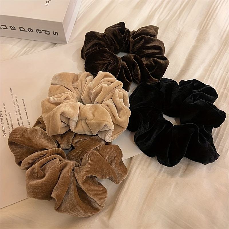 

4-pack Velvet Hair Ties Set For Women, Minimalist Large Intestine Scrunchies, Solid Color Ponytail Holders, Retro American Style Elastic Hair Bands, Hair Accessories For Ages 14+