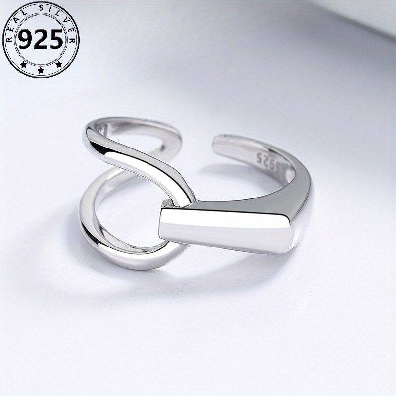 

S925 Sterling Silver Simple Golden Niche Geometric Lines Asymmetric Opening Adjustable Ring Women's Silver Index Finger Ring Creative Personalized Women's Ring 2.8g/0.099oz
