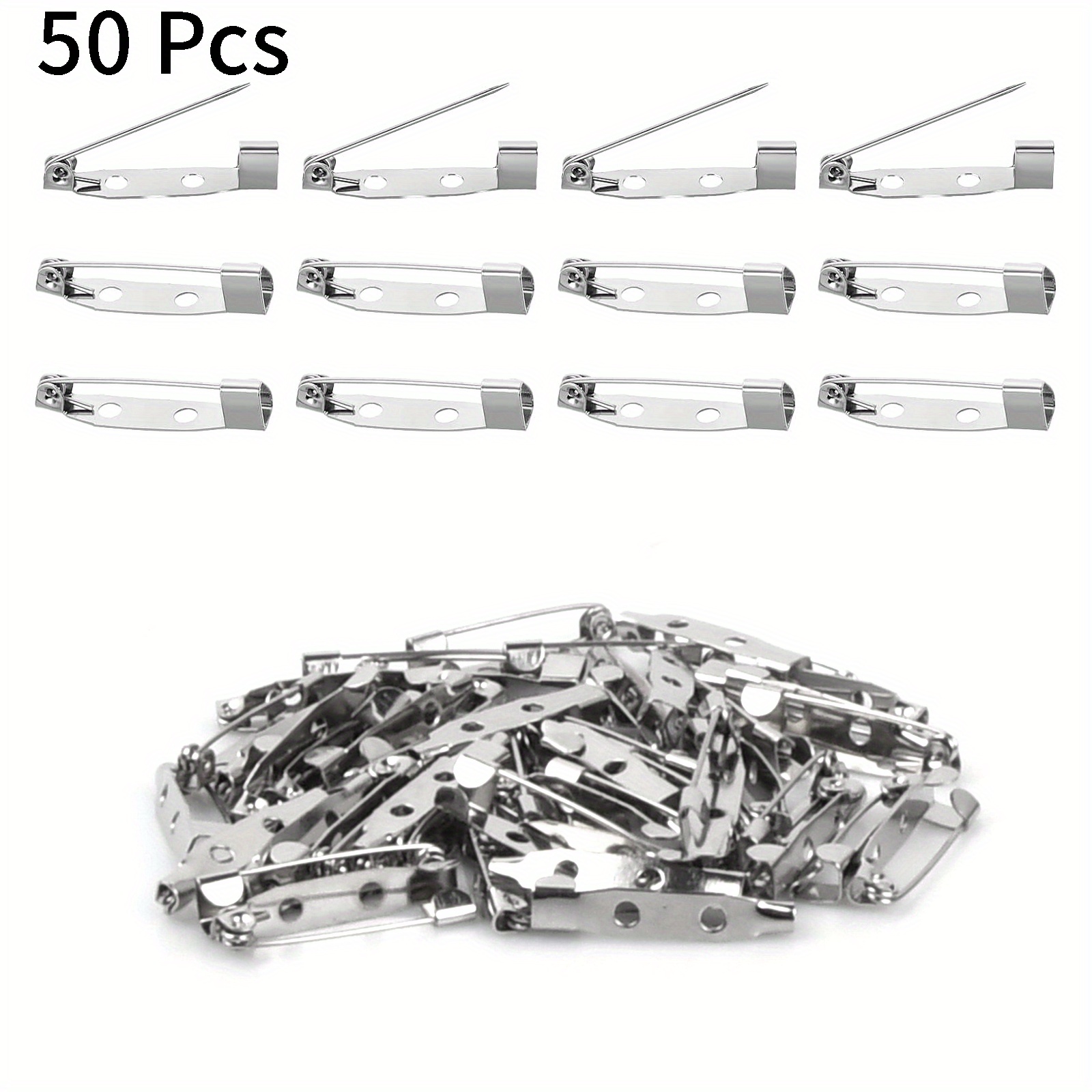 

50 Pcs Brooch Needles Silvery Pins Safety Pins Closure Needles 2 Holes Bar Needle Metal Brooch Pins Set For Diy Crafts Jewelry Craft Badge Corsagen 2.5cm