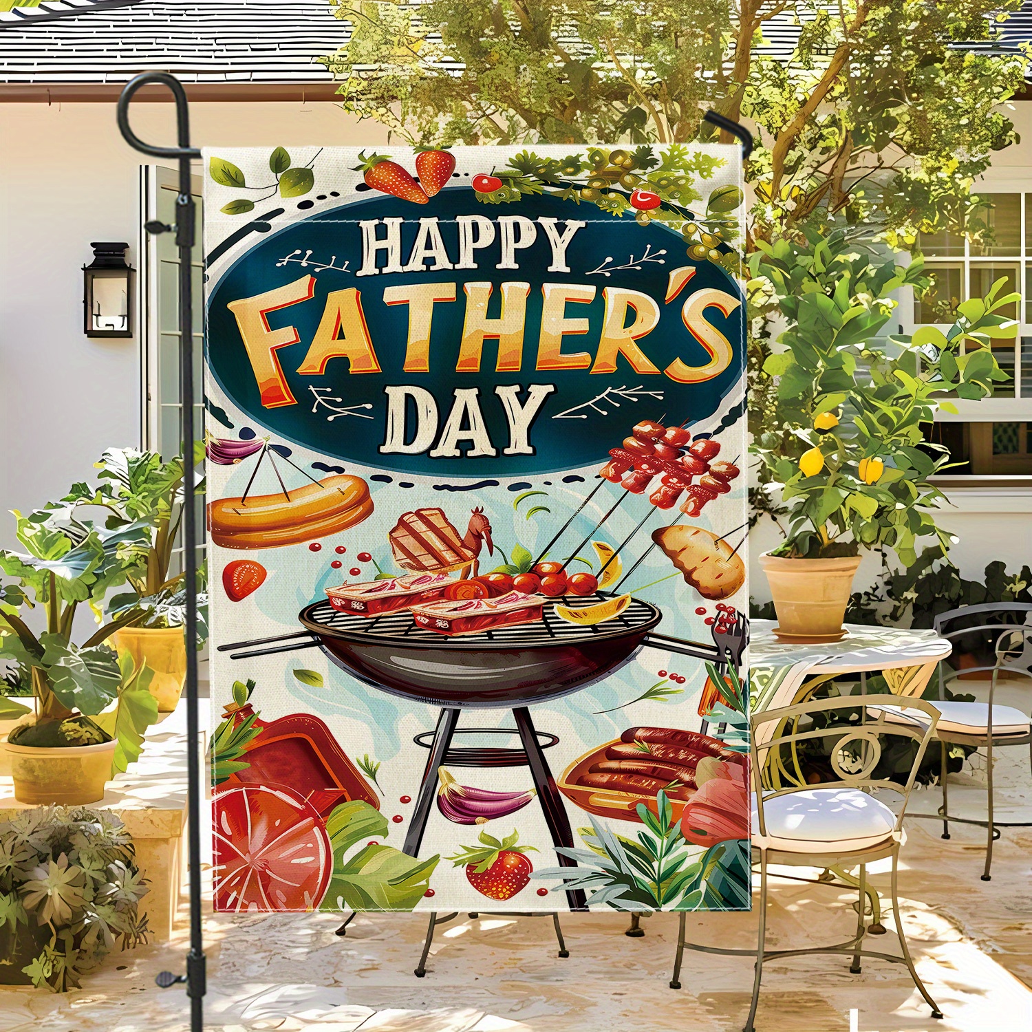 

1pc Happy Father's Day Garden Flag, Double-sided Bbq & , Polyester, Sleeve Design, Outdoor Yard Decor, Porch Decoration, No Flagpole Needed, Ideal Gift For Dad, Christmas, St. Day