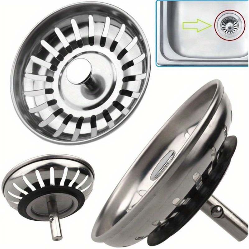 Stainless Steel Kitchen Sink Strainer & Stopper - Polished Waste Plug with Hair Catcher for Bathroom and Kitchen Drain Protection